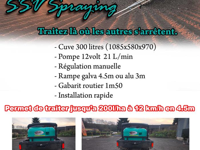 Kit SSV Spraying — pulvérisateur de précision sur véhicule utilitaire SSV avec rampe galvanisée 4,5 m